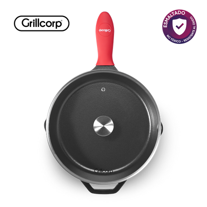 Sartén N° 30 de Hierro Fundido Esmaltado con Tapa de Vidrio y Mango de goma | Grillcorp