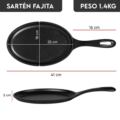 Sartén Fajita de 25cm x 18cm de Hierro Fundido Esmaltado - Victoria