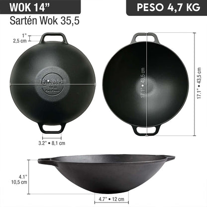 Sartén Wok de 35.5 cm de Hierro Fundido Esmaltado Victoria