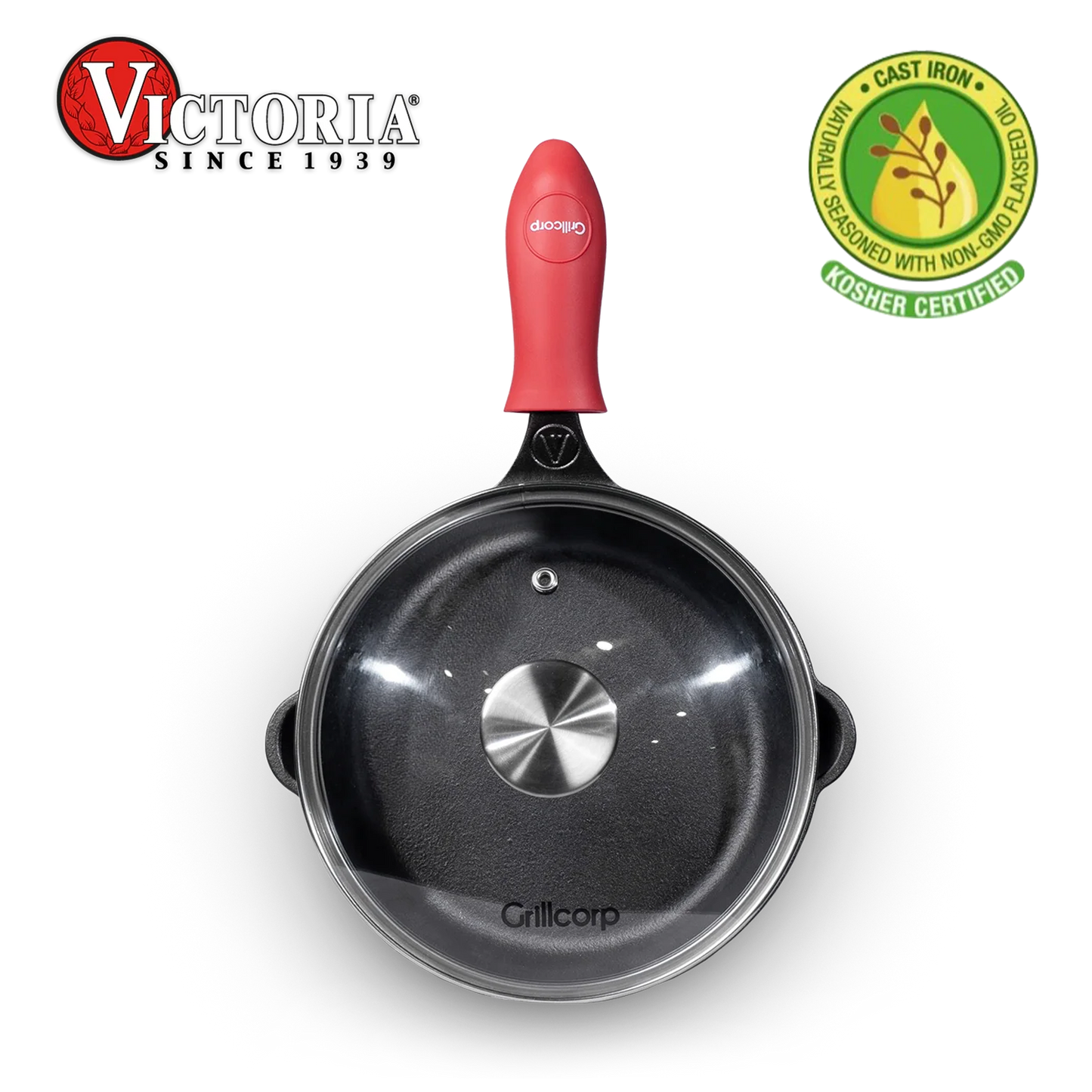 Sartén N° 20 de Hierro Fundido con Tapa de Vidrio y Mango de goma