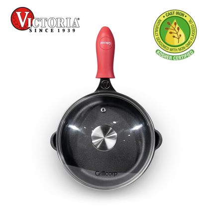 Sartén N° 20 de Hierro Fundido con Tapa de Vidrio y Mango de goma