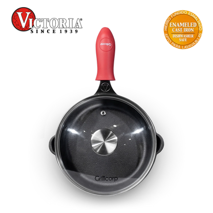 Sartén N° 20 de Hierro Fundido con Tapa de Vidrio y Mango de goma