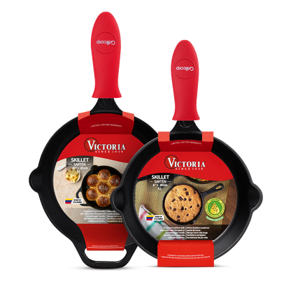 Juego de Sartén de N°20 y N°25 de Hierro Fundido Precurado con mangos de goma - Victoria