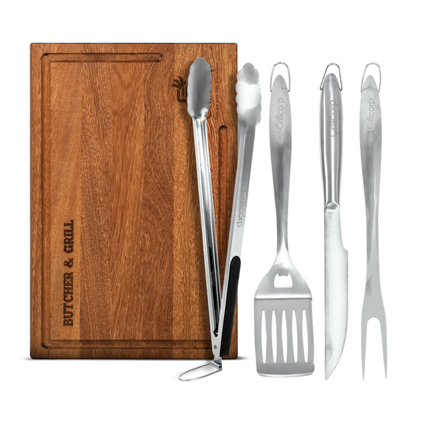 Pack de Set de Utensilios Inoxidables con Tabla Parrillera Chica