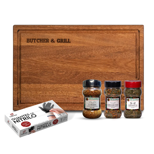 Tabla Parrillera Chica + Guantes de Nitrilo + 3 Rubs Chicos
