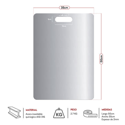 Tabla de Acero Inoxidable AISI 316 (50cm x 35cm) - Grado Quirúrgico | Grillcorp