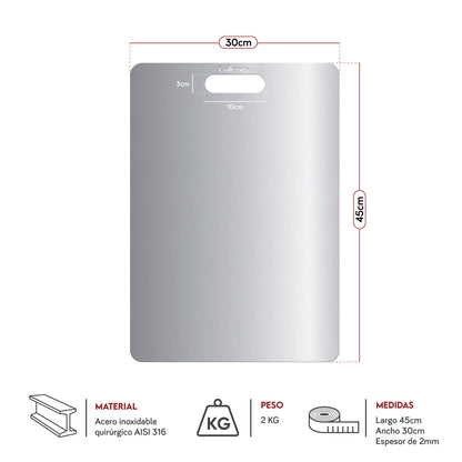 Tabla de Acero Inoxidable AISI 316 (45cm x 30cm) - Grado Quirúrgico | Grillcorp